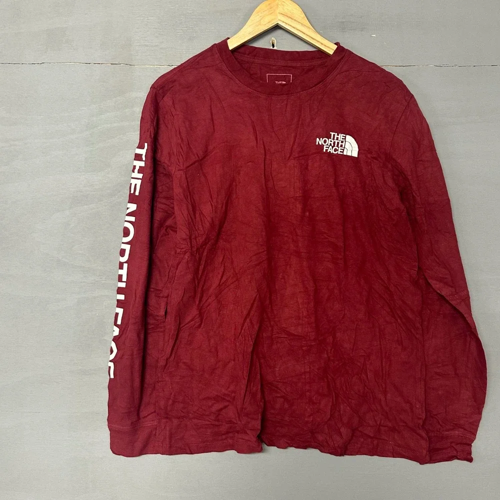 The North Face Mens‎ Long Sleeve T-Shirt Burgundy Maroon Logo Graphic Medium